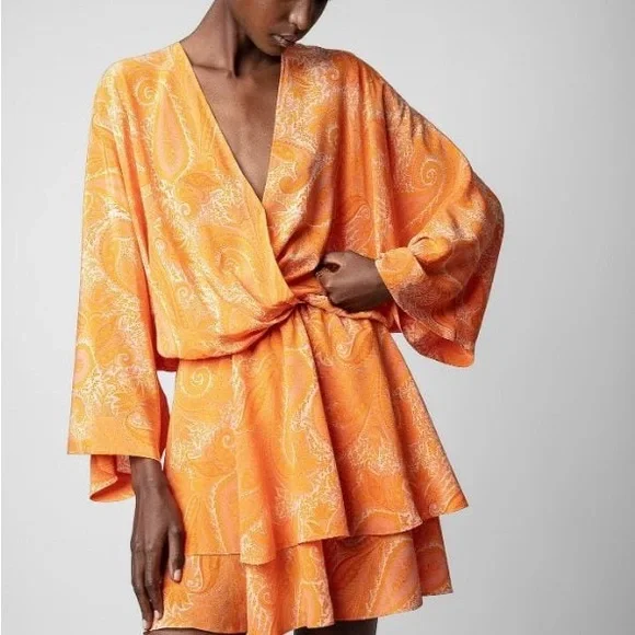 Zadig & Voltaire Hailey Paisley Silk Dress Orange – Size Small – Worn Once
